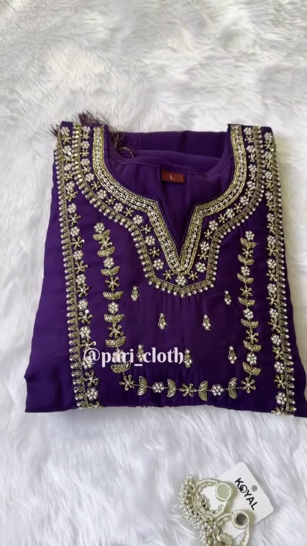 Royal Purple Embroidered Kurti Set with Elegant Golden Detailing and a Beautiful Floral Dupatta – Ideal for Festive and Traditional Occasions     Ask ChatGPT