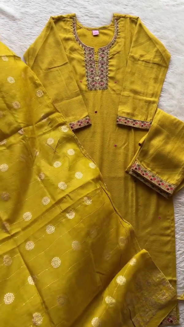 Elegant Yellow Embroidered Kurta Set with Floral Detailing and Matching Dupatta – Perfect for Festive Occasions