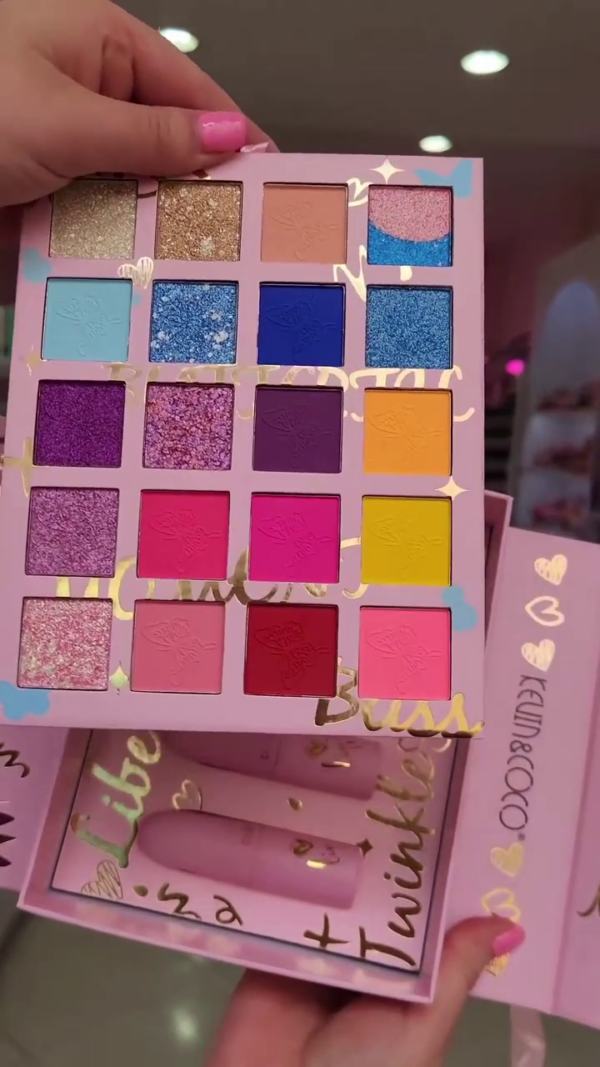 A colorful makeup set with a bright eyeshadow palette and pink lipsticks. - Image 3