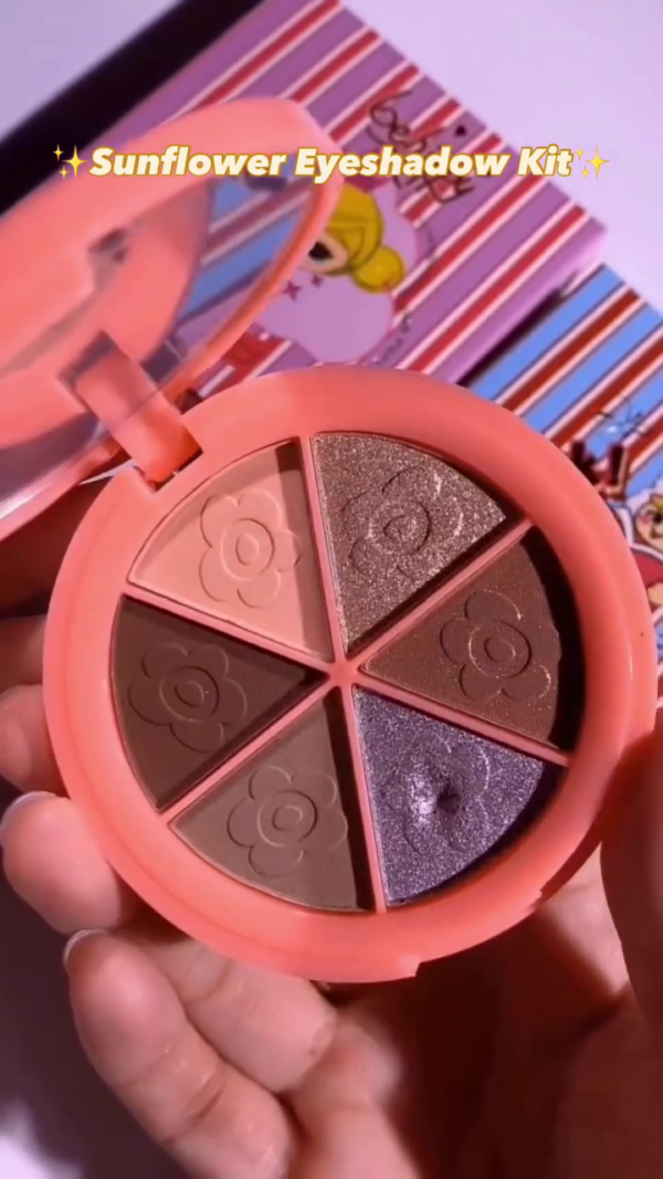 Sunflower Eyeshadow Kit – Vibrant 6-Pan Palette in Purple and Coral Shades - Image 2
