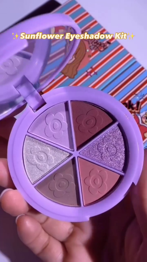 Sunflower Eyeshadow Kit – Vibrant 6-Pan Palette in Purple and Coral Shades - Image 3