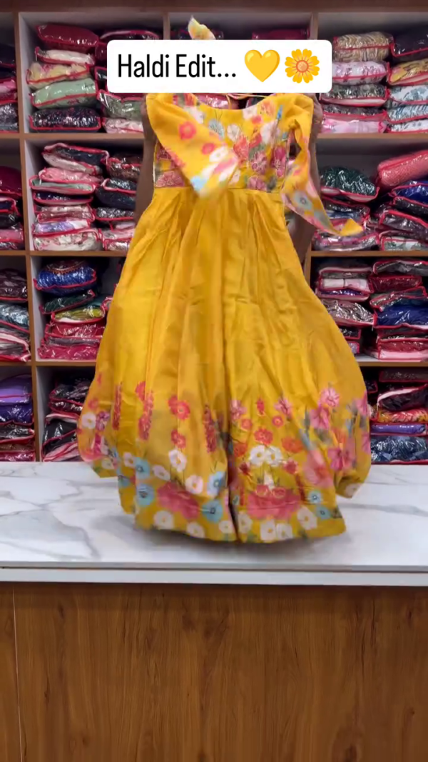 Sunshine Yellow Floral Anarkali Set with Dupatta – Perfect for Haldi & Daytime Festivities - Image 2