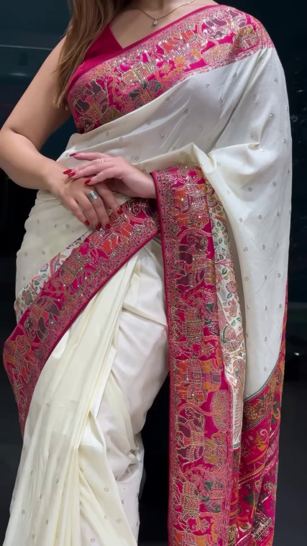 Classic Ivory with a Pop of Pink – This Saree is Grace with a Bold Edge! - Image 2