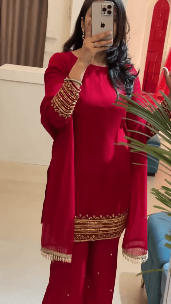 Elegant Embroidered Anarkali Suits in Maroon and Green with Intricate Thread Work and Colorful Detailing - Image 2