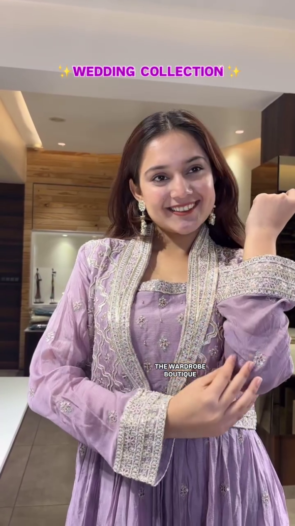 Lavender Anarkali Gown Set with Intricate Lace Jacket Detailing – A Graceful Ensemble from The Wardrobe Boutique's Wedding Collection, Perfect for Engagements, Receptions, and Festive Celebrations - Image 2