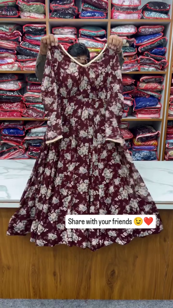 Elegant Maroon Floral Print Anarkali Kurta Set with Dupatta and Matching Pants – Full Sleeve Ethnic Dress for Festive, Casual & Everyday Wear - Image 2