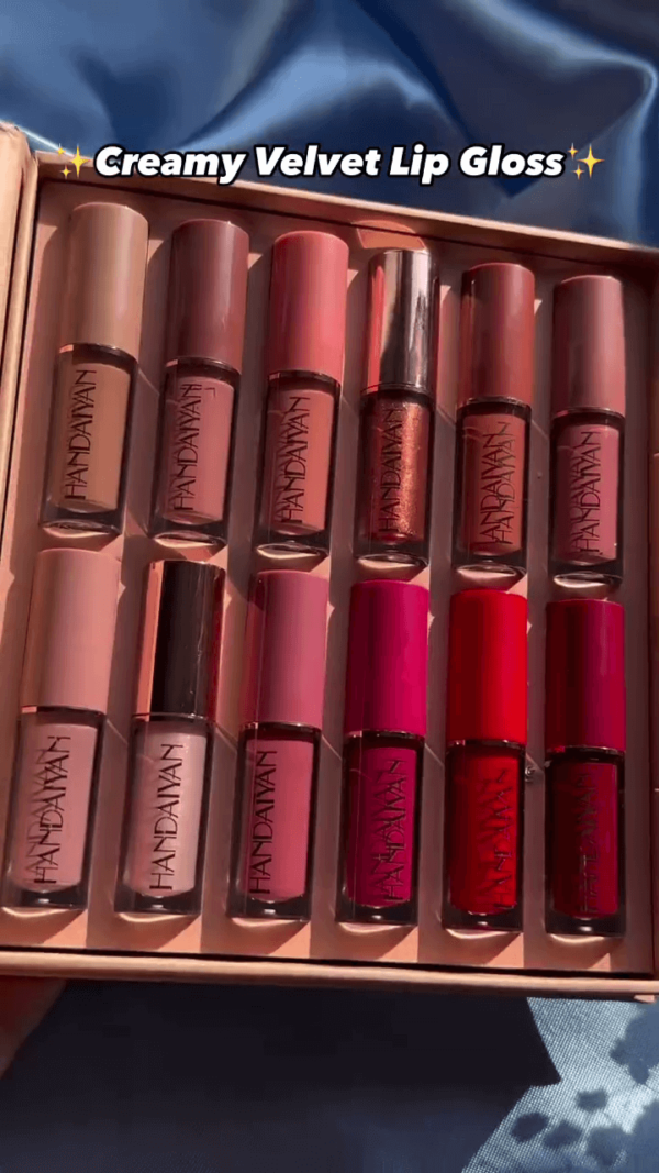 12-Piece Creamy Velvet Lip Gloss Set in Nude, Pink, Red, and Burgundy Shades for Smooth and Hydrated Lips - Image 2