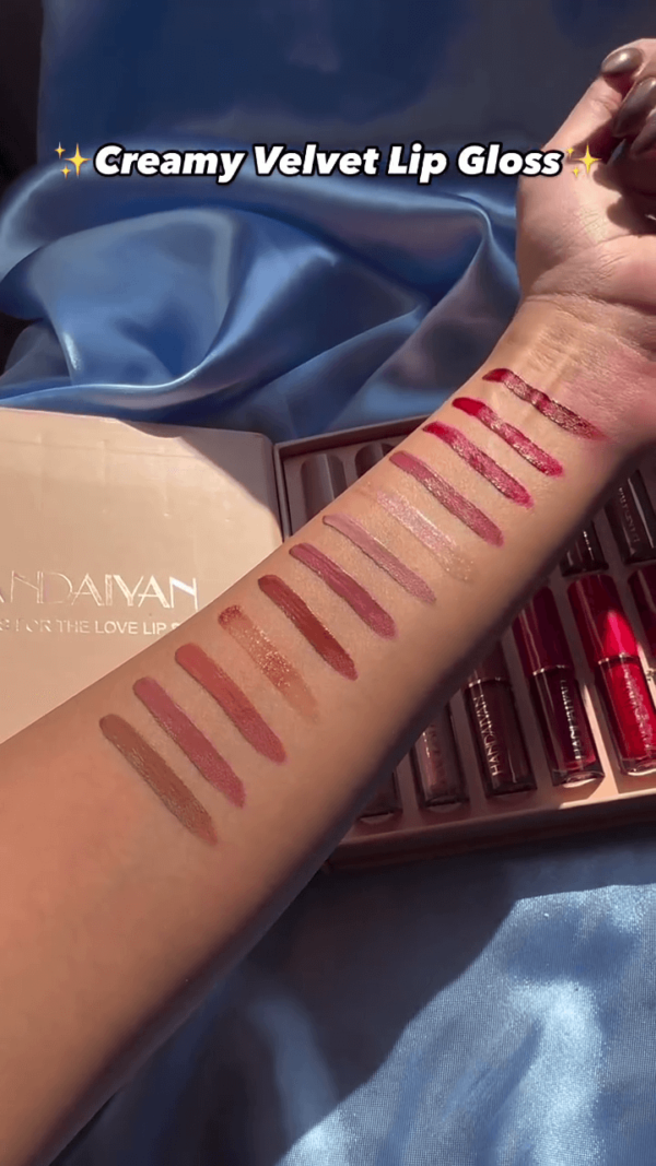 12-Piece Creamy Velvet Lip Gloss Set in Nude, Pink, Red, and Burgundy Shades for Smooth and Hydrated Lips - Image 3
