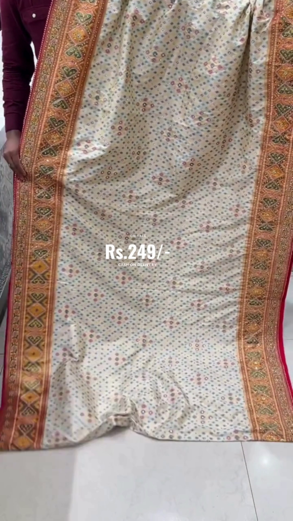 Rust Orange Art Silk Saree with Intricate Multicolor Mirror Work & Traditional Embroidery – Vibrant Border Detailing – Perfect for Festive & Ethnic Celebrations - Image 2